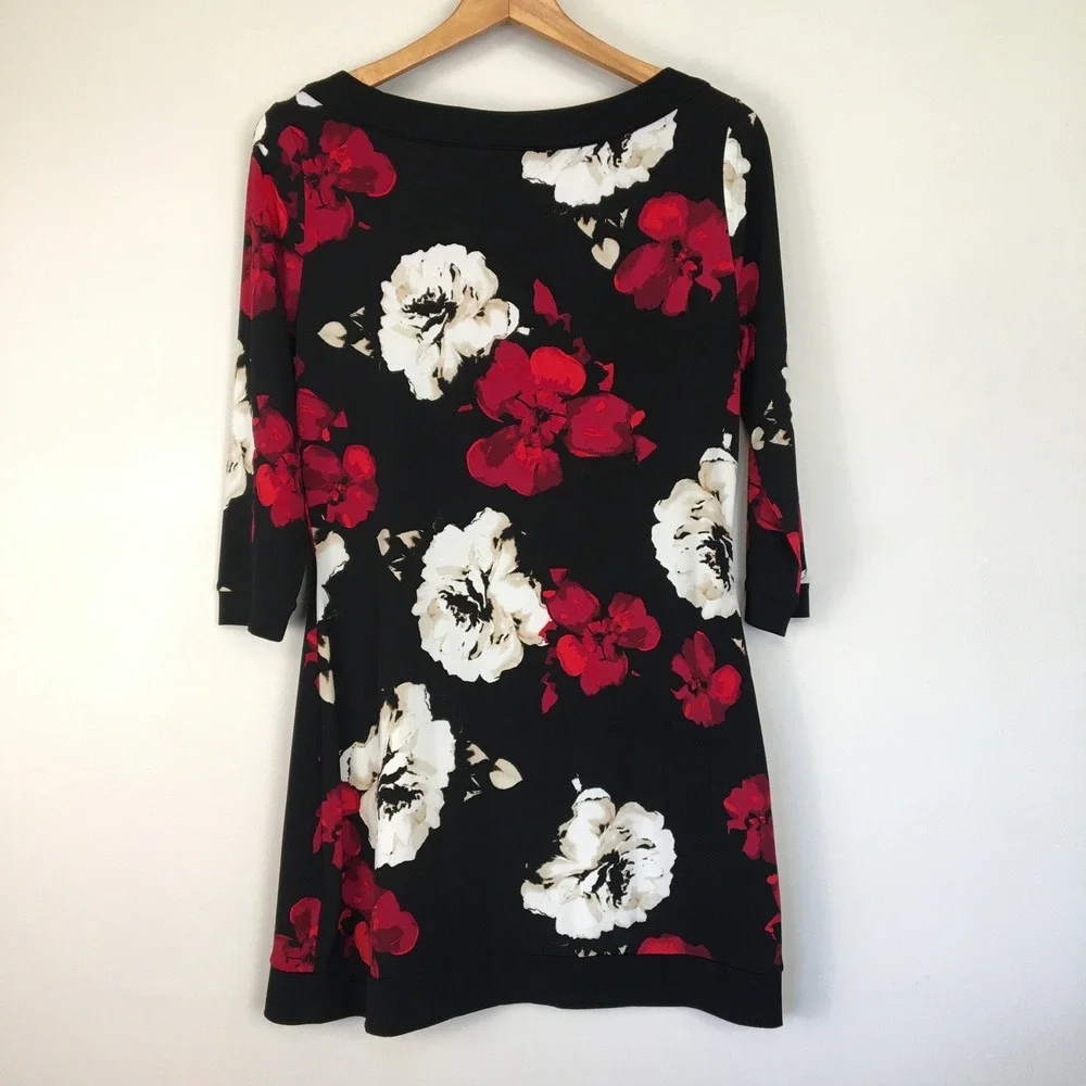 White House Black‎ Market Dark Floral Print Long Sleeve Tunic Mini Dress Size M